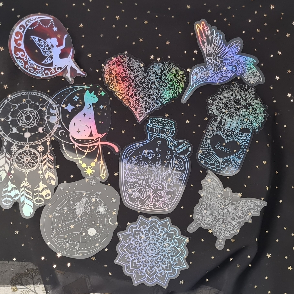 HUGE Boho Celestial Holographic Stickers 10 Pack - Picture 5 of 5